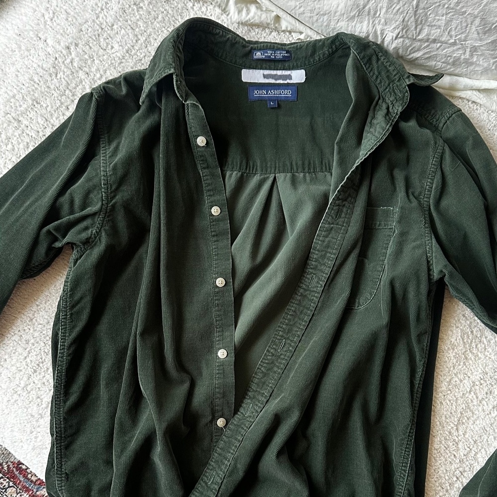 green corduroy button up